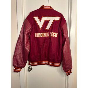 Vtg Virginia Tech Varsity Jacket Wool Leather Burgundy Lrg By JH Design VT Logo